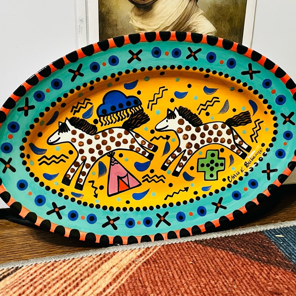 Decorative serving platter by artist
Chris Kennedy  never used.